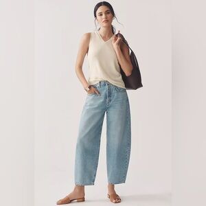 ETICA Antrhopologie Cassel Size 26 High Rise Barrel Leg Jeans In Bluestone